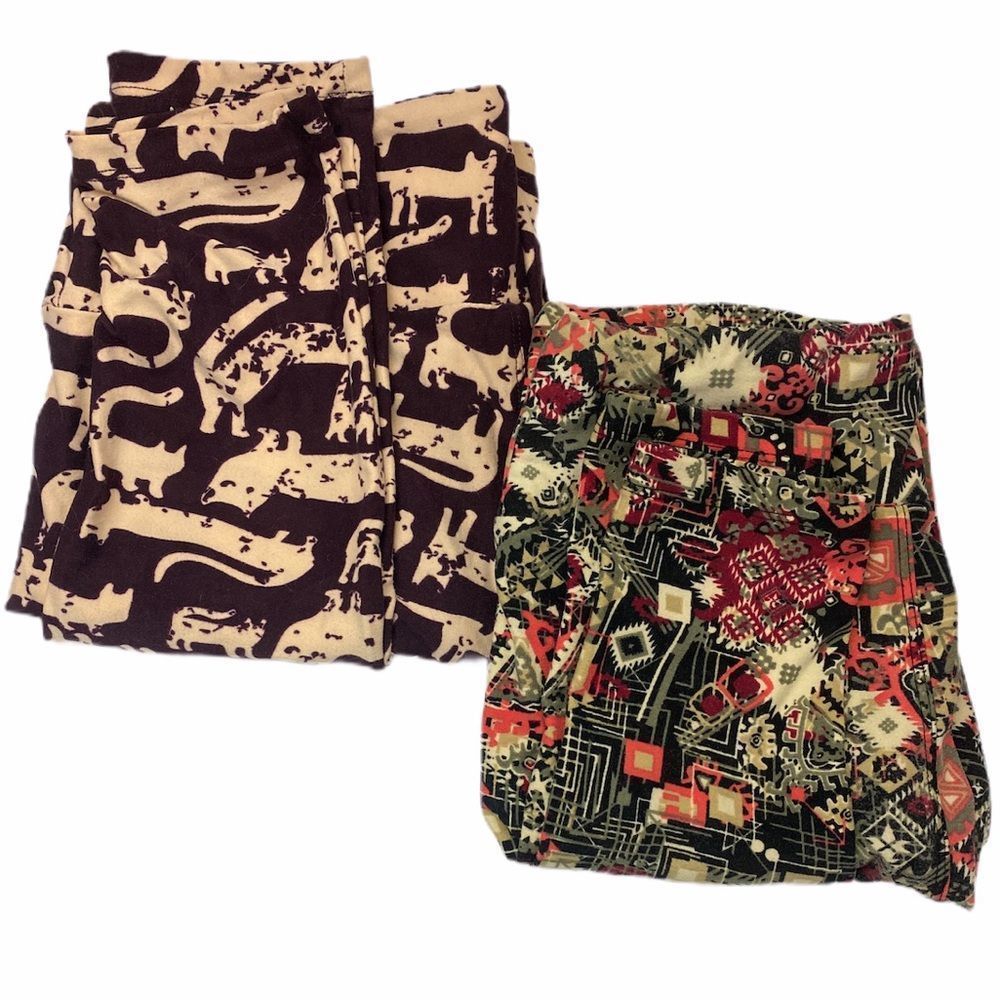 Lot of 2โ One Size Leggings Lularoe Aztec Print Cat? Halloween Soft Full Length